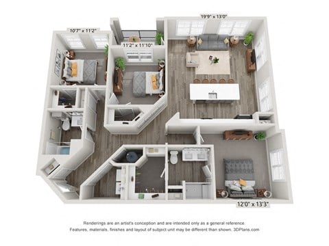 Floor plan for 3 beds, 2 baths, 1475 sqft